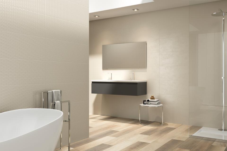 wood look tile flooring in bathroom